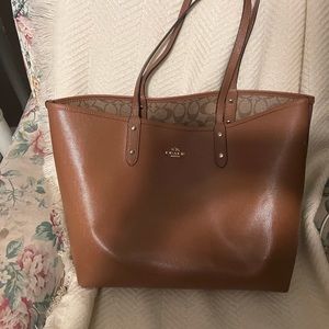 Camel colored Coach reversible tote purse